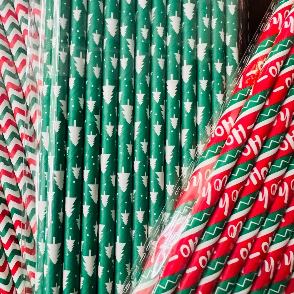 Christmas Festive Red and Green Striped Straws